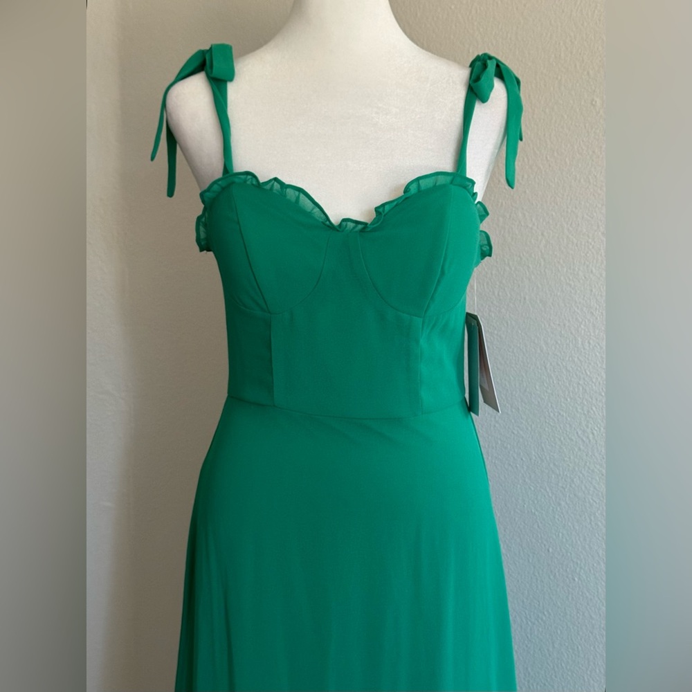 City Studio Juniors' Ruffled Tie-Strap Midi Green Dress - Picture 6 of 7